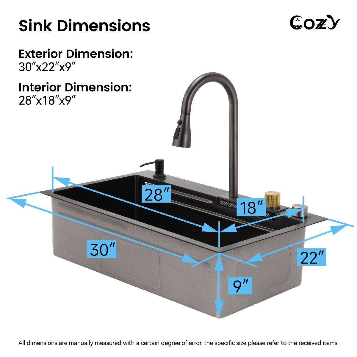 Ropilly Waterfall Kitchen Sink Stainless Steel Single Bowl Sink 30 x 22 ...