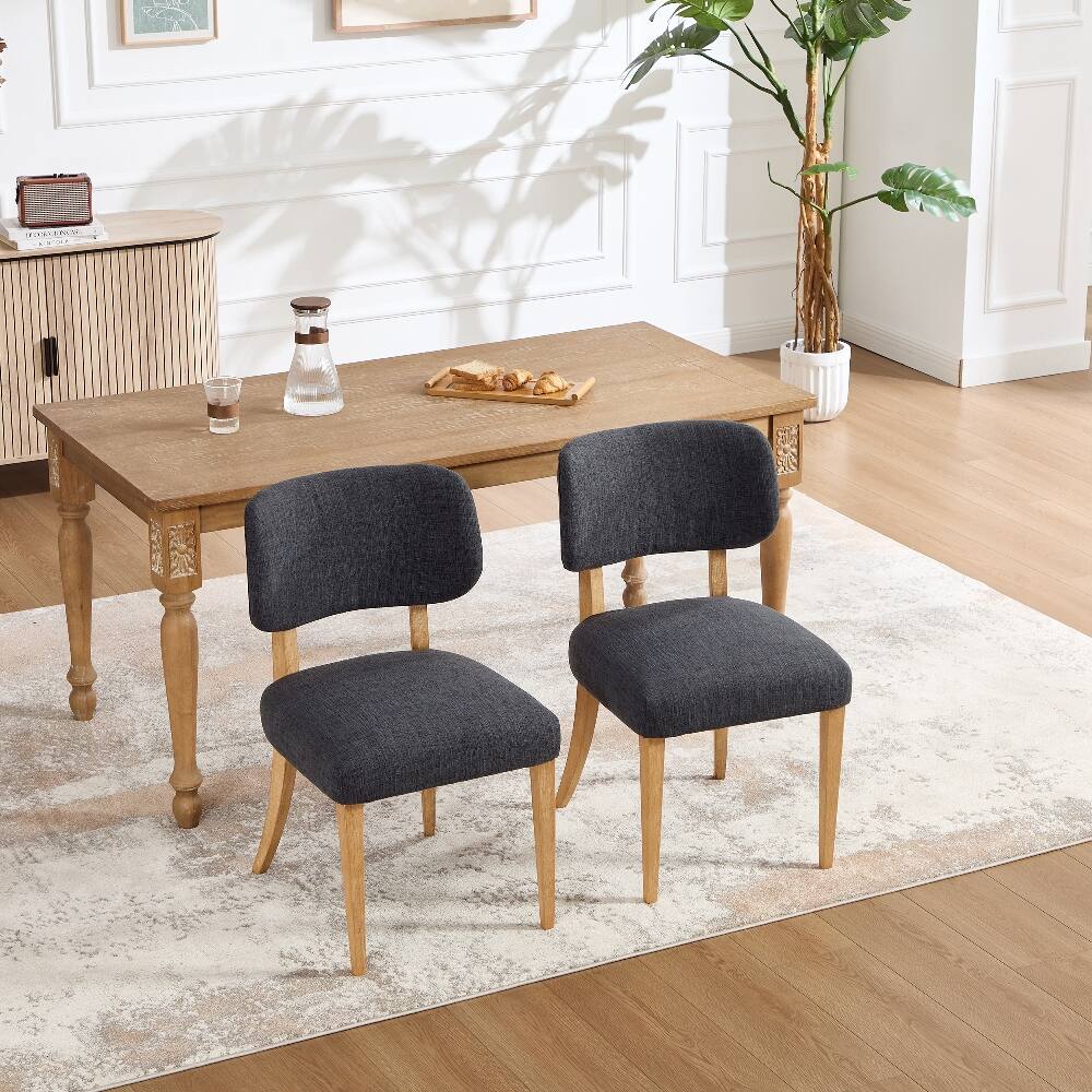 Alt View 2. Loheer - Loheer Wooden Dining Chairs Set of 2 Dark Grey Fabric Upholstered Modern Farmhouse Kitchen Chairs for Small Space - Dark Grey.