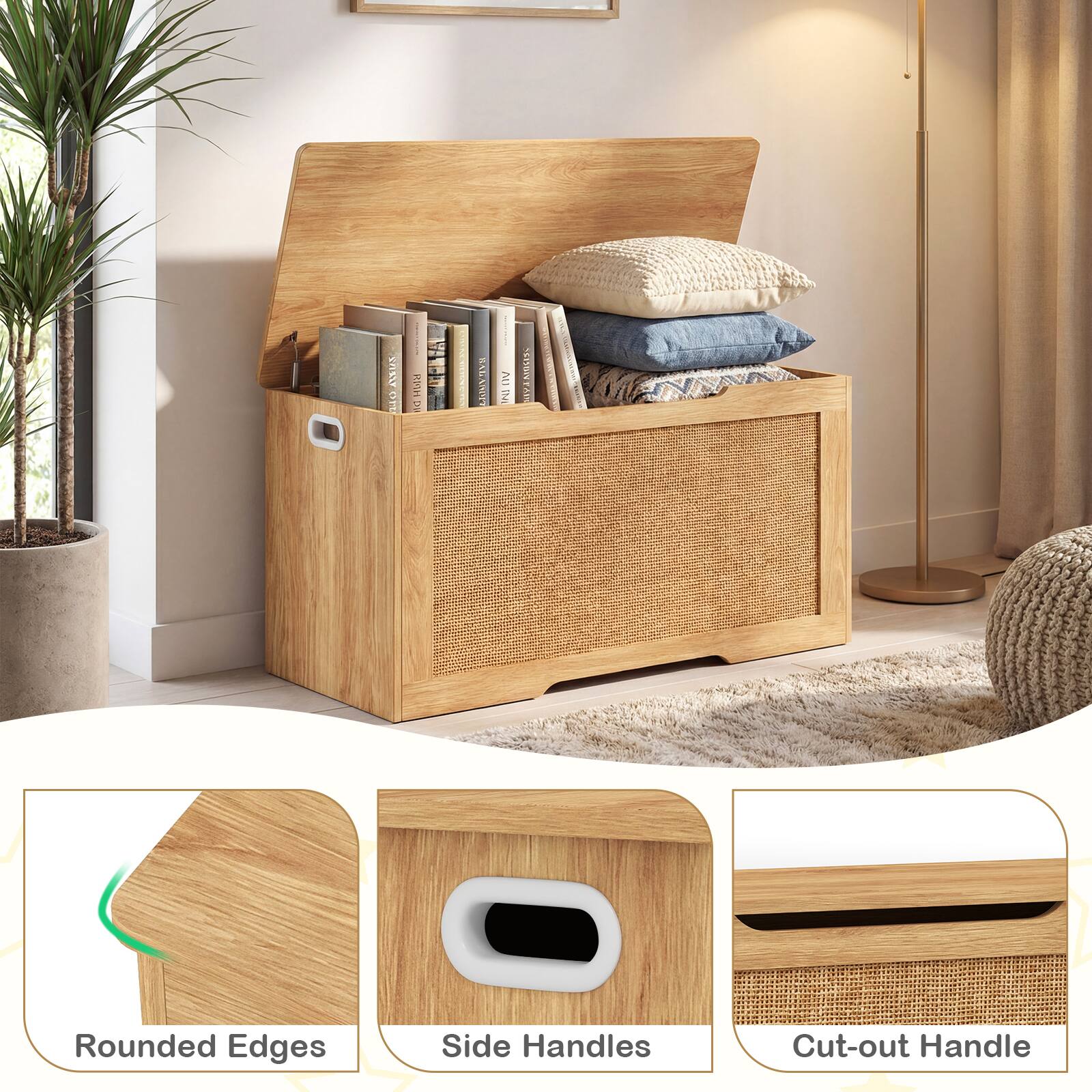 - Rounded Edges
- Side Handles
- Cut-out Handle