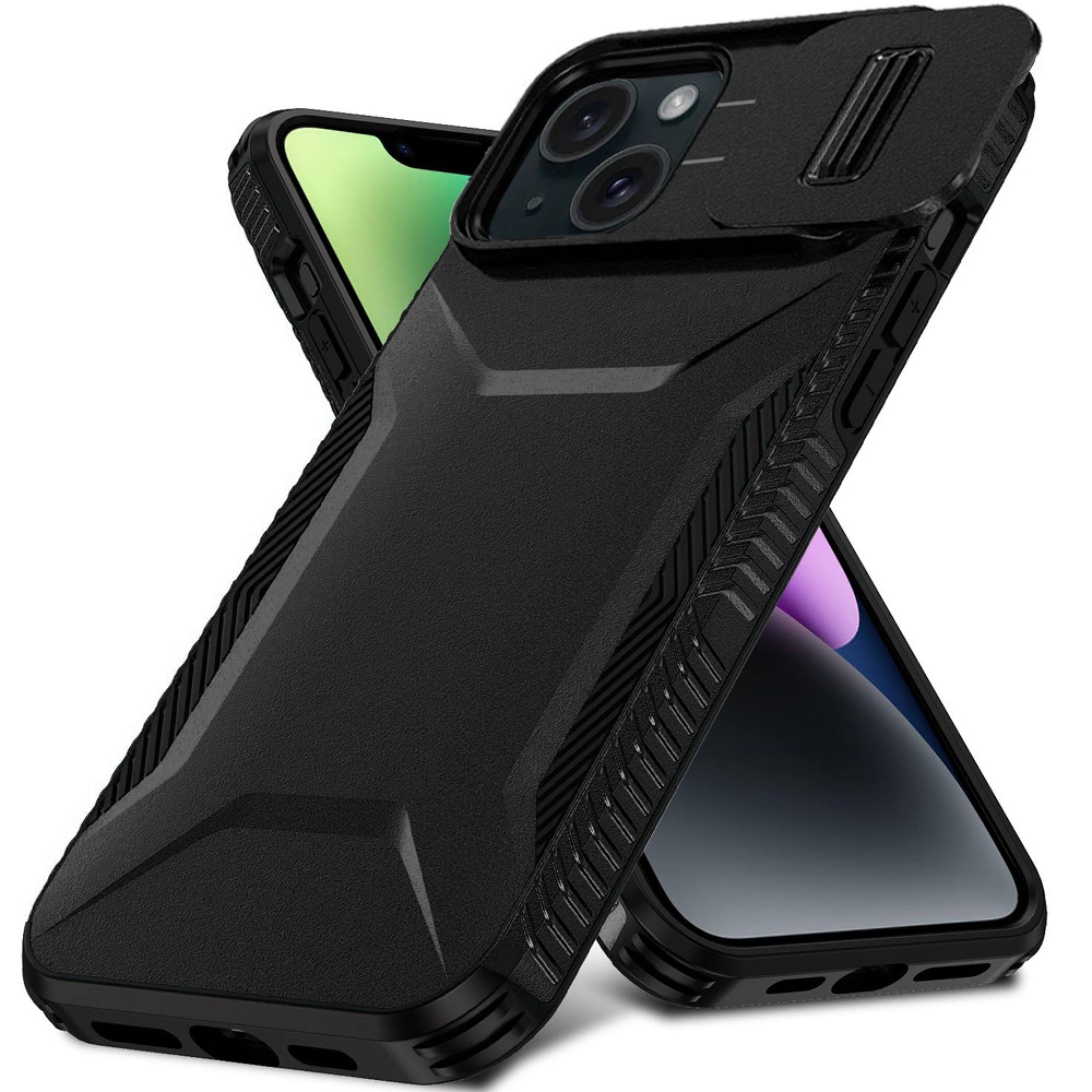 Angle. Kitcheniva - Premium Rugged Grip Case With Tempered Glass For iPhone 14 Black - Black.