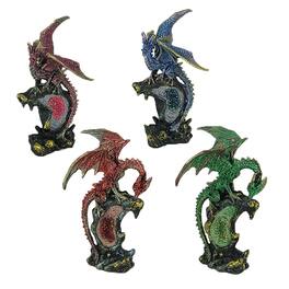Zeckos - Dueling Dragons 4 Piece Dragon On Geode Figurine Set - Blue
