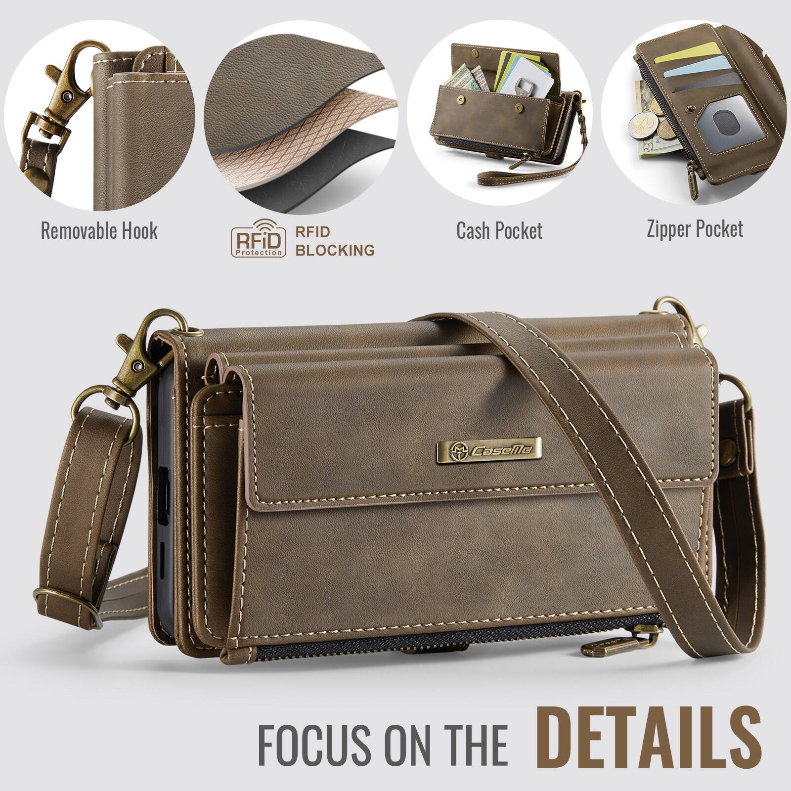 Removable Hook RFID Protection BLOCKING Cash Pocket Zipper Pocket FOCUS ON THE DETAILS