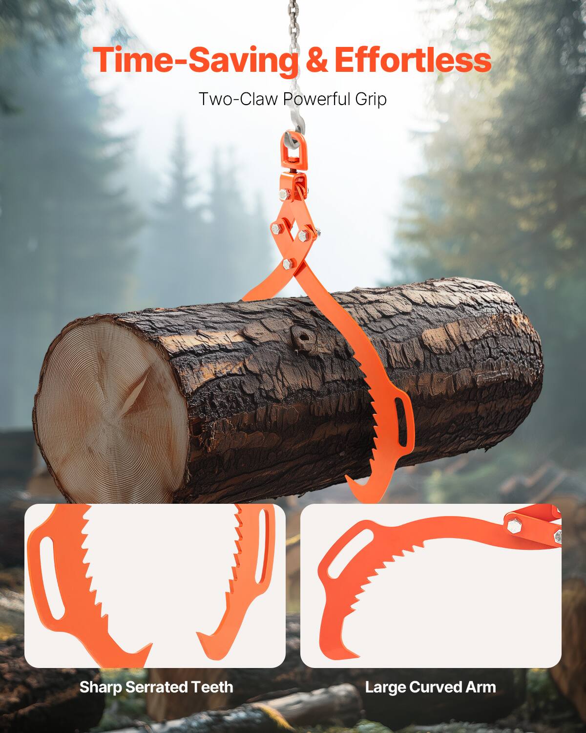 Time-Saving & Effortless  
Two-Claw Powerful Grip  
Sharp Serrated Teeth  
Large Curved Arm