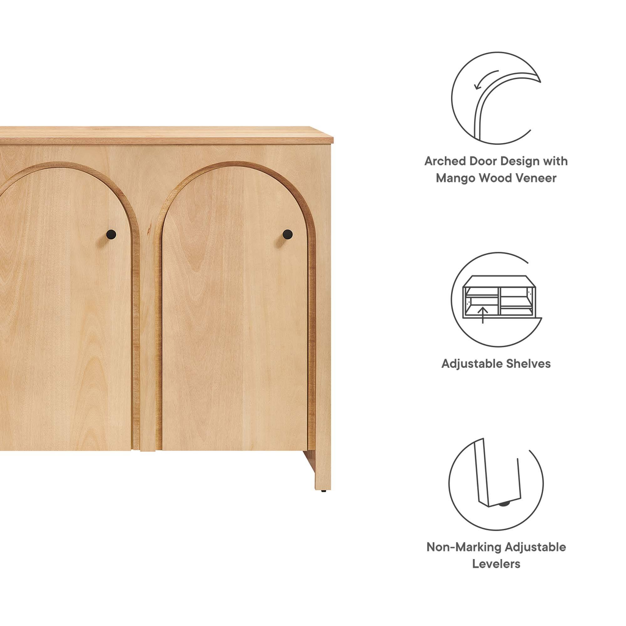 Arched Door Design with Mango Wood Veneer  
Adjustable Shelves  
Non-Marking Adjustable Levelers