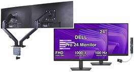 Dell - Pro 24 24" IPS Monitor, 5ms Response Time, Anti-Glare, VESA Mount, HDMI, w/DKZ Hub & Dual Mount Arms 2 Pack - Black