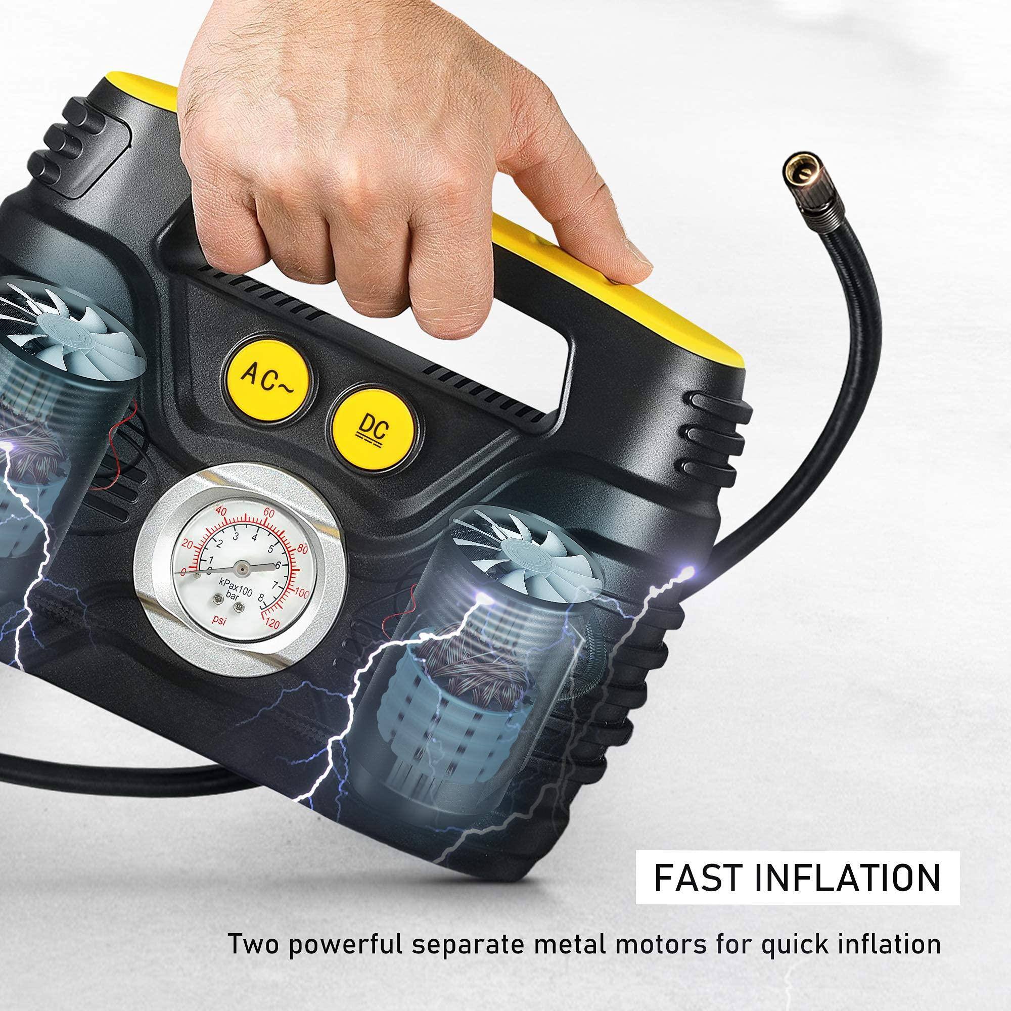 AC~ DC 20 0 40 60 1 3 4 2 5 1 & kPax100 bar 100 S. 0 pai 20 & 100 FAST INFLATION Two powerful separate metal motors for quick inflation