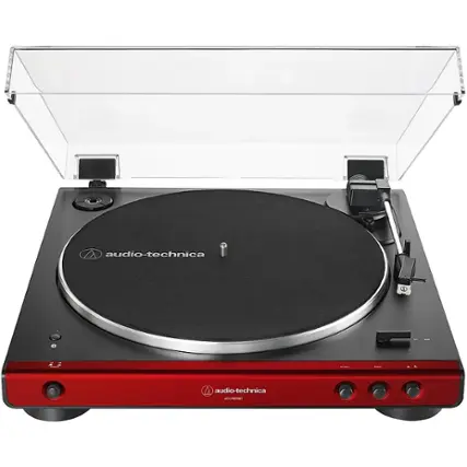 Front. Audio-Technica - Audio Technica AT-LP60XBT-RD Turntable - Red.