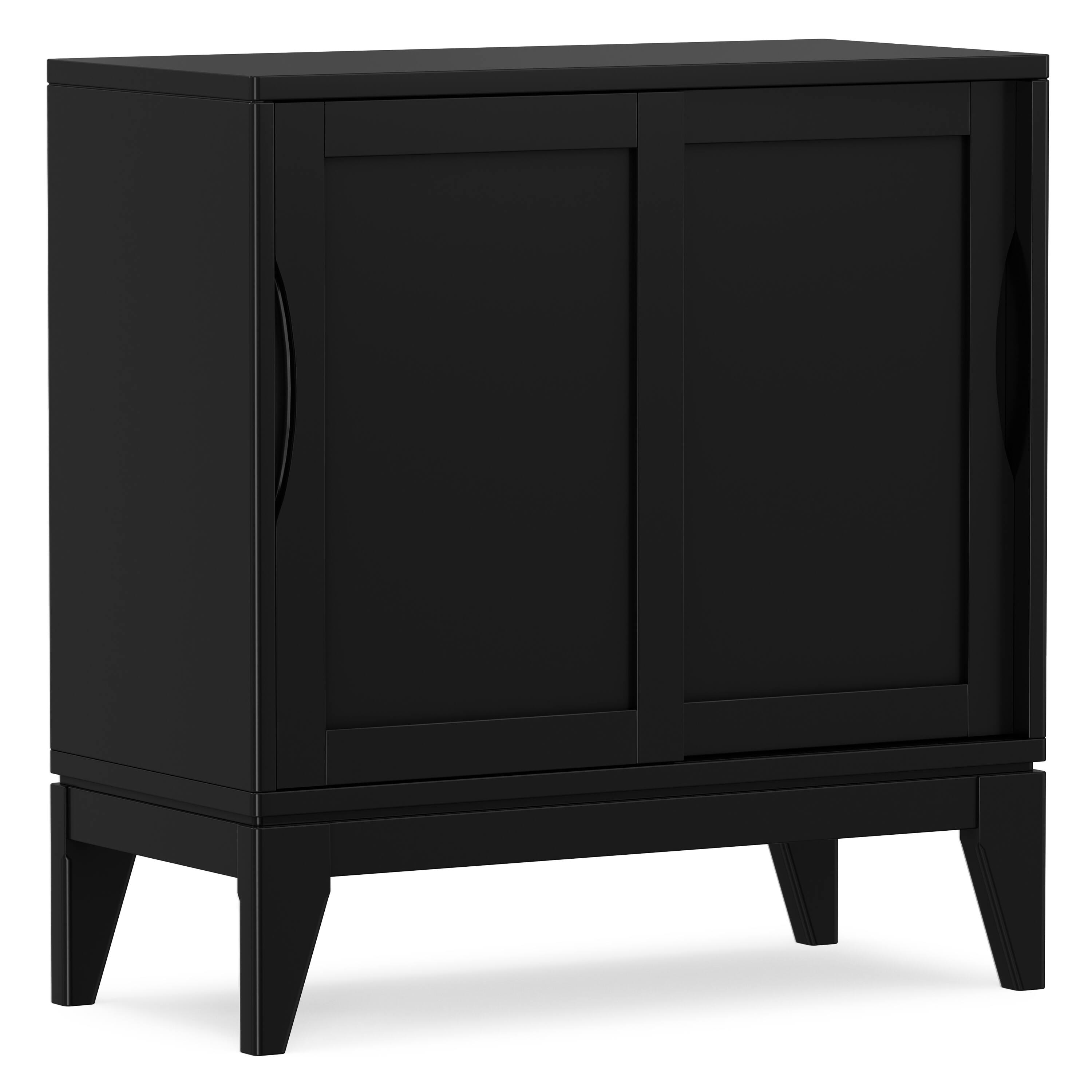 Angle. Simpli Home - Simpli Home Harper 30 inch Wide Solid Hardwood Mid-Century Modern Low Storage Cabinet in Black - Black.