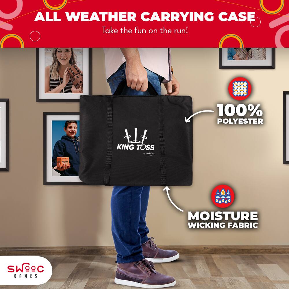 ALL WEATHER CARRYING CASE  
Take the fun on the run!  

100% POLYESTER  
MOISTURE WICKING FABRIC  

KING TOSS  

SWEC GAMES