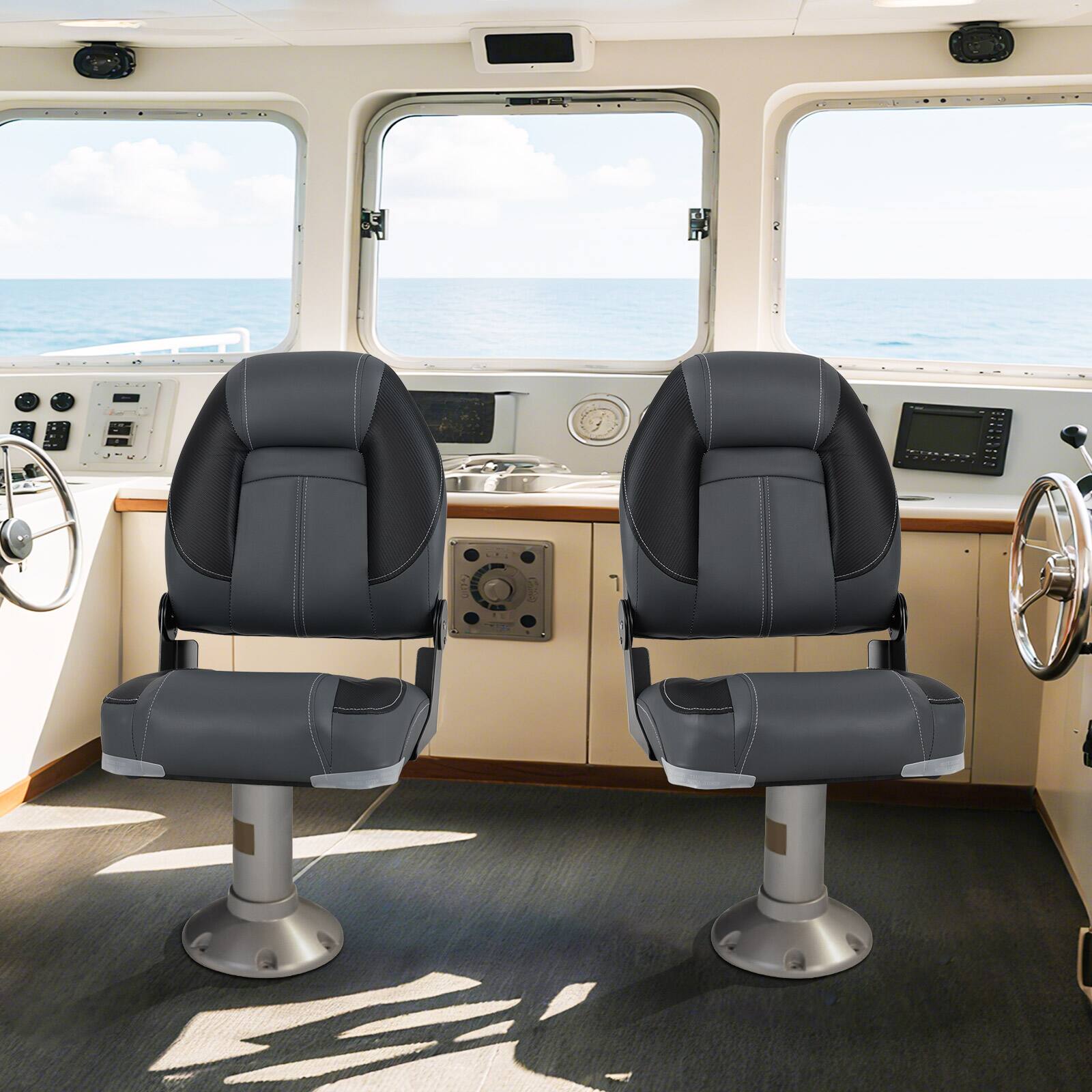 Alt View 5. Gymax - Gymax 3-Pack Folding Boat Seats w/ 28D Soft Sponge Padding Waterproof PVC Leather - Black.