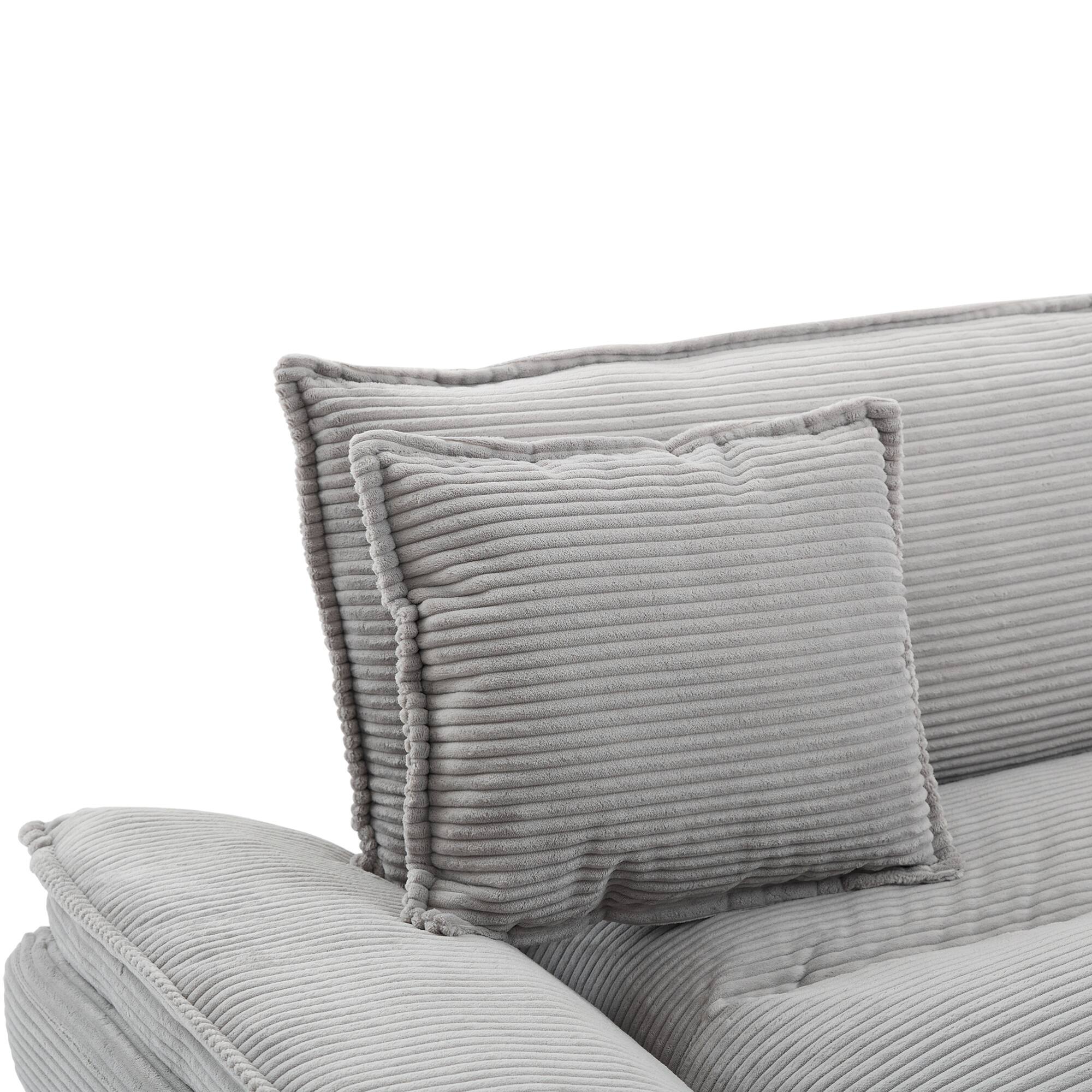 Alt View 7. GOODSILO - Plush Corduroy Convertible Sofa Bed | Deep-Seating Sleeper with Accent Pillows for Home & Office - Light Grey.