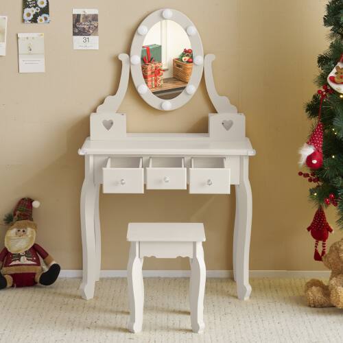 Alt View 1. Winado - Little Kids Girls Vanity Table Set Makeup Dressing Desk with Stool & Mirror with 3 Drawers for Christmas Birthday Gift - White.