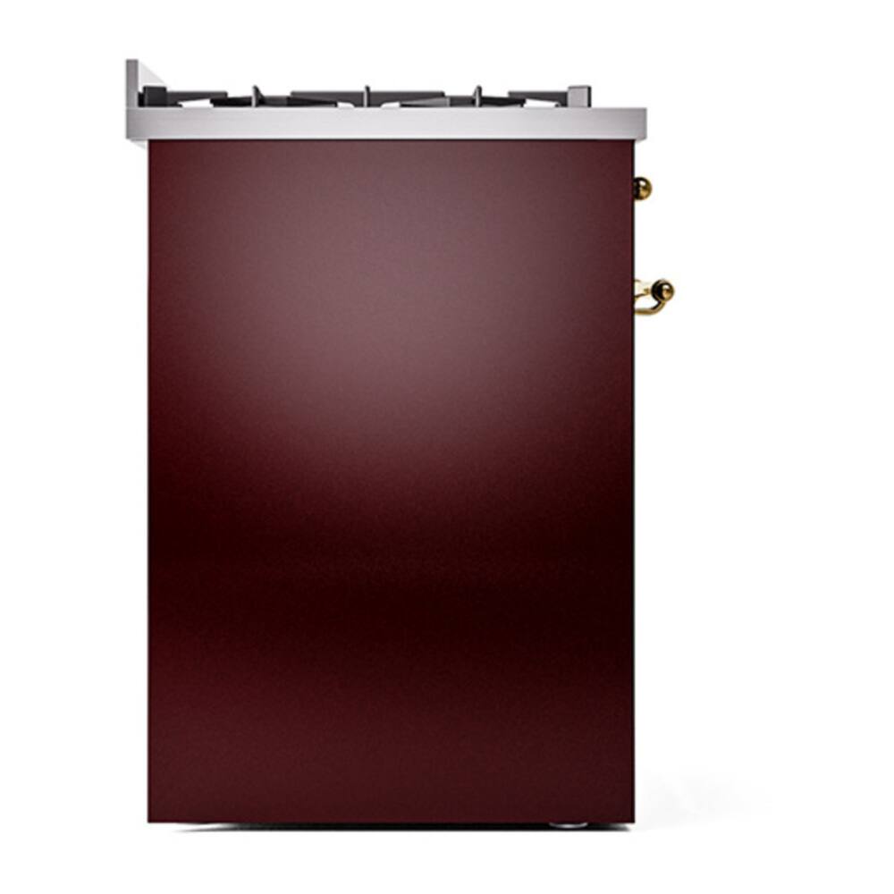 Alt View 9. ILVE - ILVE Nostalgie II 30 inch Dual Fuel Range with 5 Burners (Natural Gas, Burgundy, Brass Trim) - Burgundy.