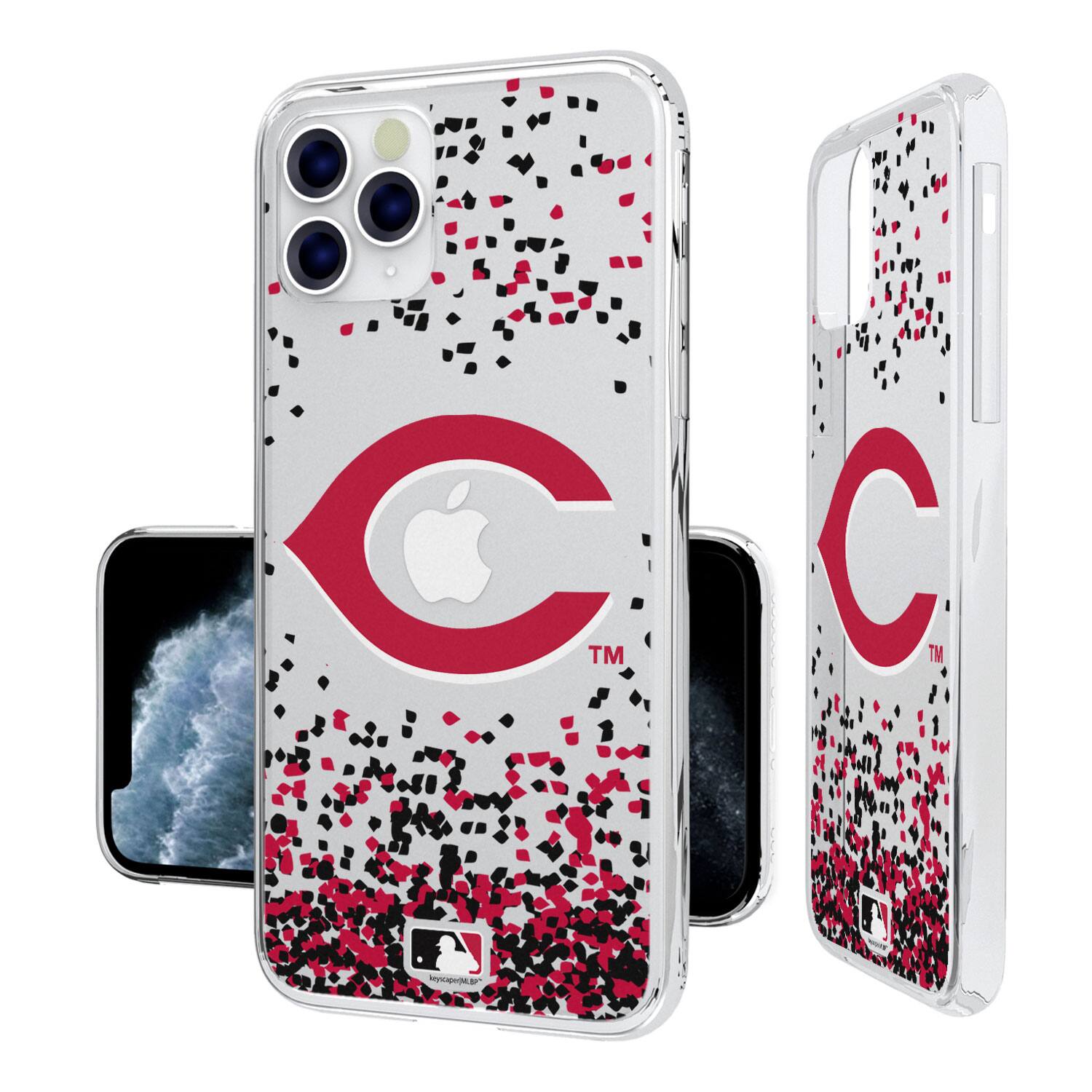 Alt View 1. Keyscaper - Cincinnati Reds iPhone Confetti Design Clear Case - 13 mini - Multicolor.