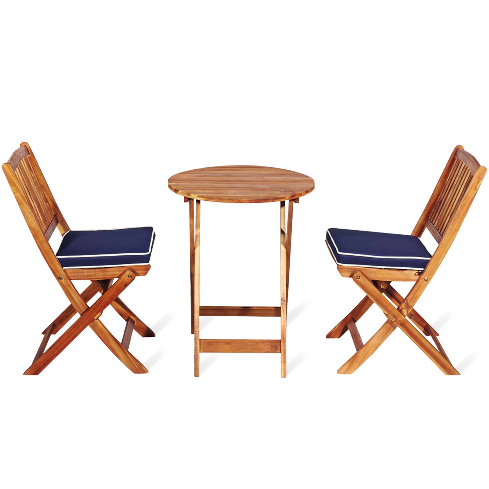 Alt View 5. Gymax - Gymax 3PCS Folding Patio Conversation Set Acacia Wood Bistro Set w/ Cushions - as pic.