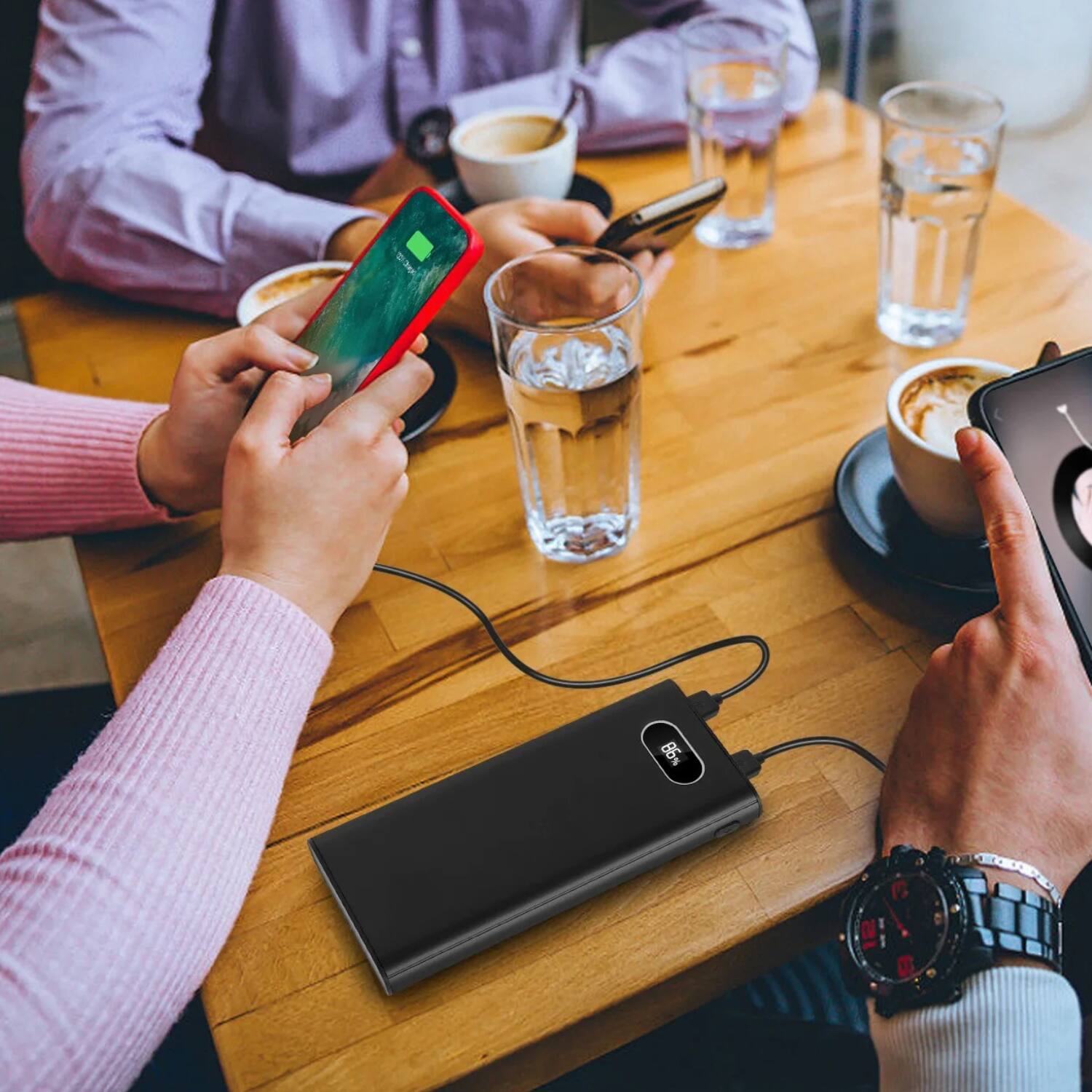 Back. Home Collection - 20000mAh Wireless Power Bank with Fast Charging, LED Display & Triple Output Black - Black.