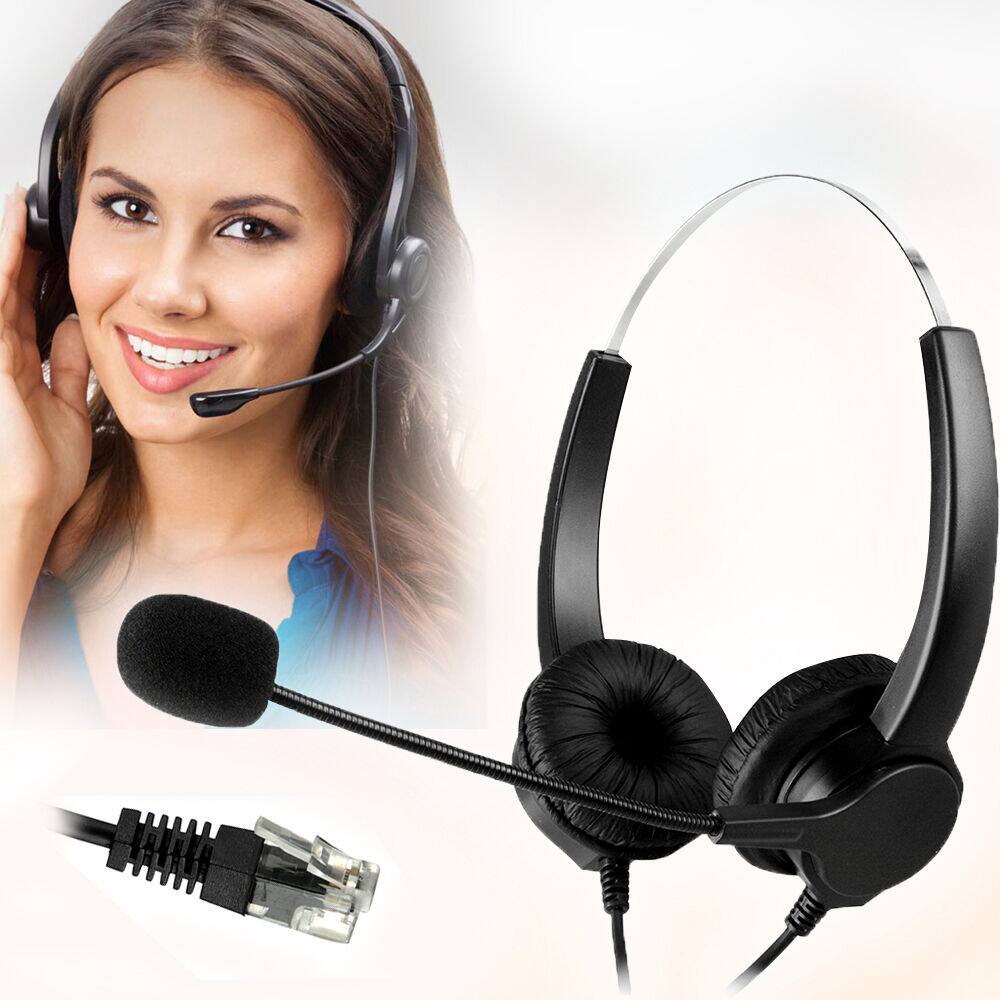 Alt View 1. AGPtek - Call Center Noise Cancelling Corded Binaural Hands-free Headset Headphone With Microphone - Black.