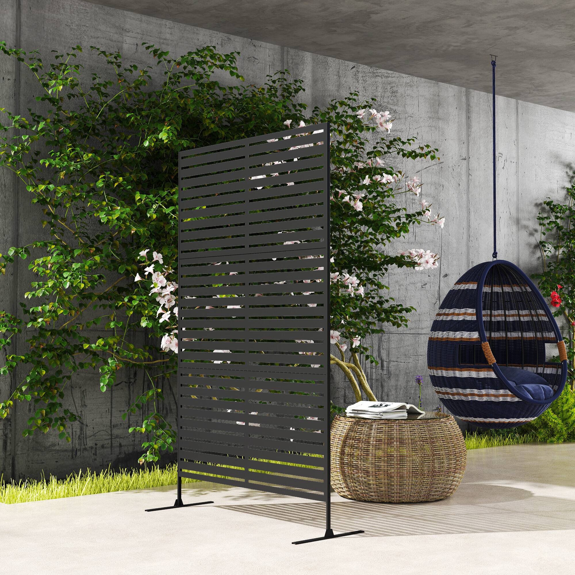 Alt View 8. Outsunny - Privacy Fence Screen, Metal Outdoor Privacy Screen Climbing Plant Trellis with Stand - Black.