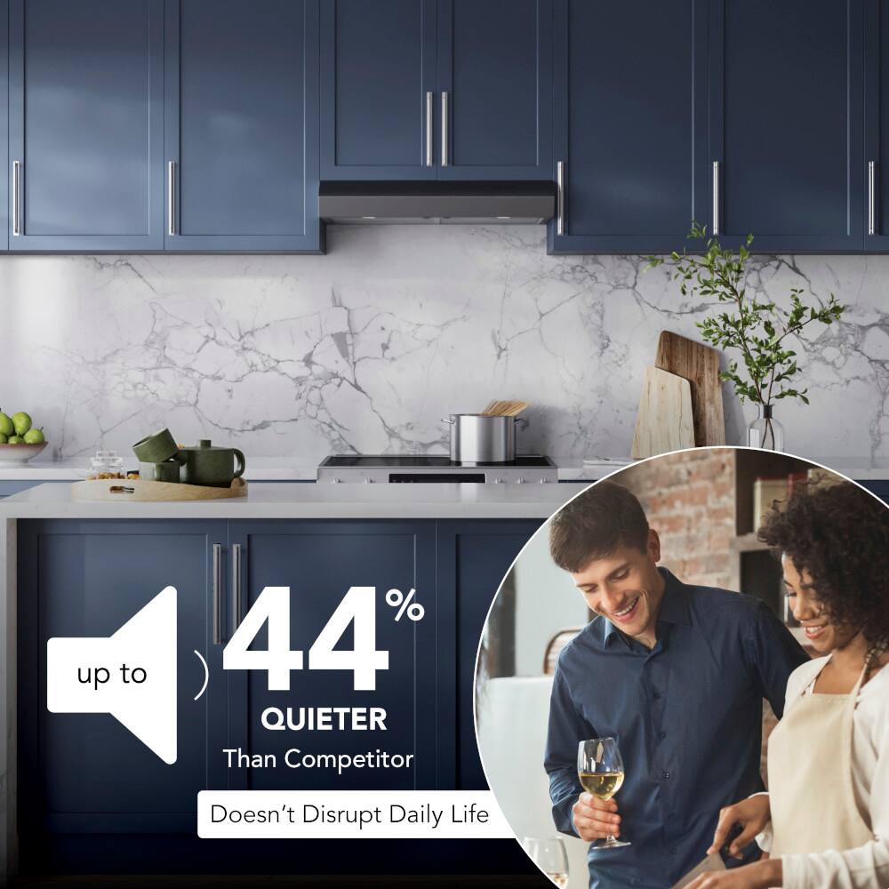 The text on the image reads: "Up to 44% quieter than competitor. Doesn't disrupt daily life."