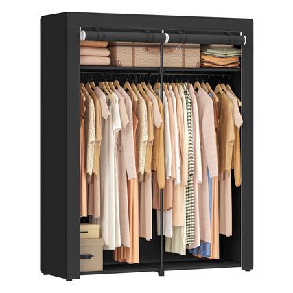 Front. ThinkLink Electronic - Closet Wardrobe Portable For Bedroom Clothes Rail With Non-woven Fabric Cover Storage Organizer 55.1 X 16.9 - Black.