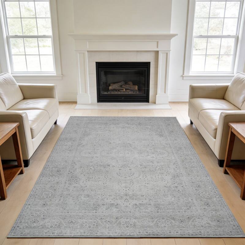 Angle. RYHNUYNE - 8x10 Area Rugs Living Room Rug Washable Vintage Boho Rug No Slip Stain Resistant Soft Carpet Indoor Floor Floral Carpets - Painting.