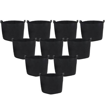 Front. Sunnydaze - Set of 10 Nonwoven Polypropylene Grow Bag with Handles - 7 gallon - Black.