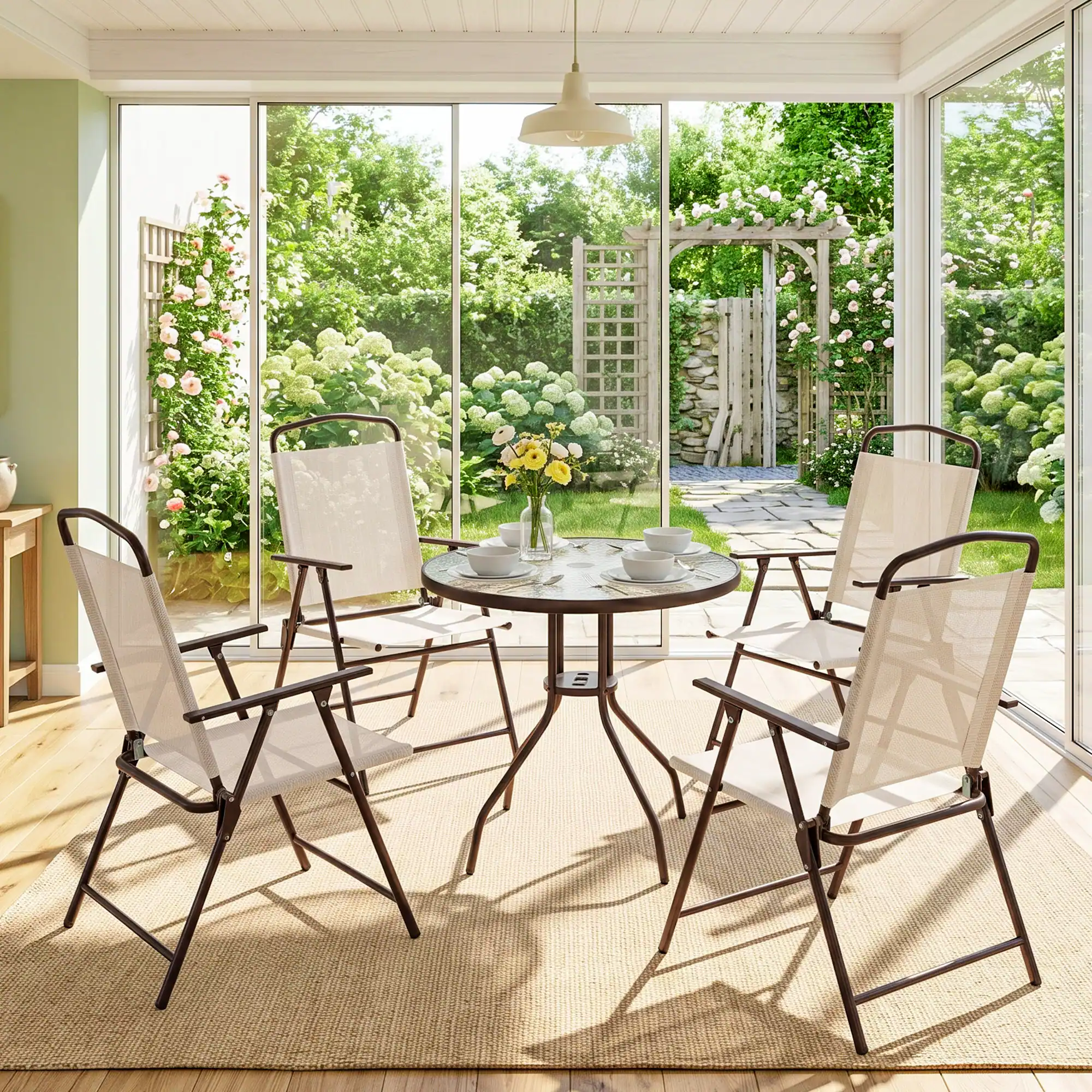 Alt View 7. Outsunny - Piece Patio Dining Set for 4 with Umbrella - Beige.