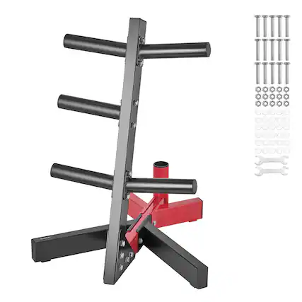 Front. VEVOR - Weight Plate Rack, L Frame Weight Plate Tree for 2-Inch Weight Plates, Standard Weight Plate Tree, 500 lbs Load Capacity - Black + Red (Powder Coated Gloss Finish).
