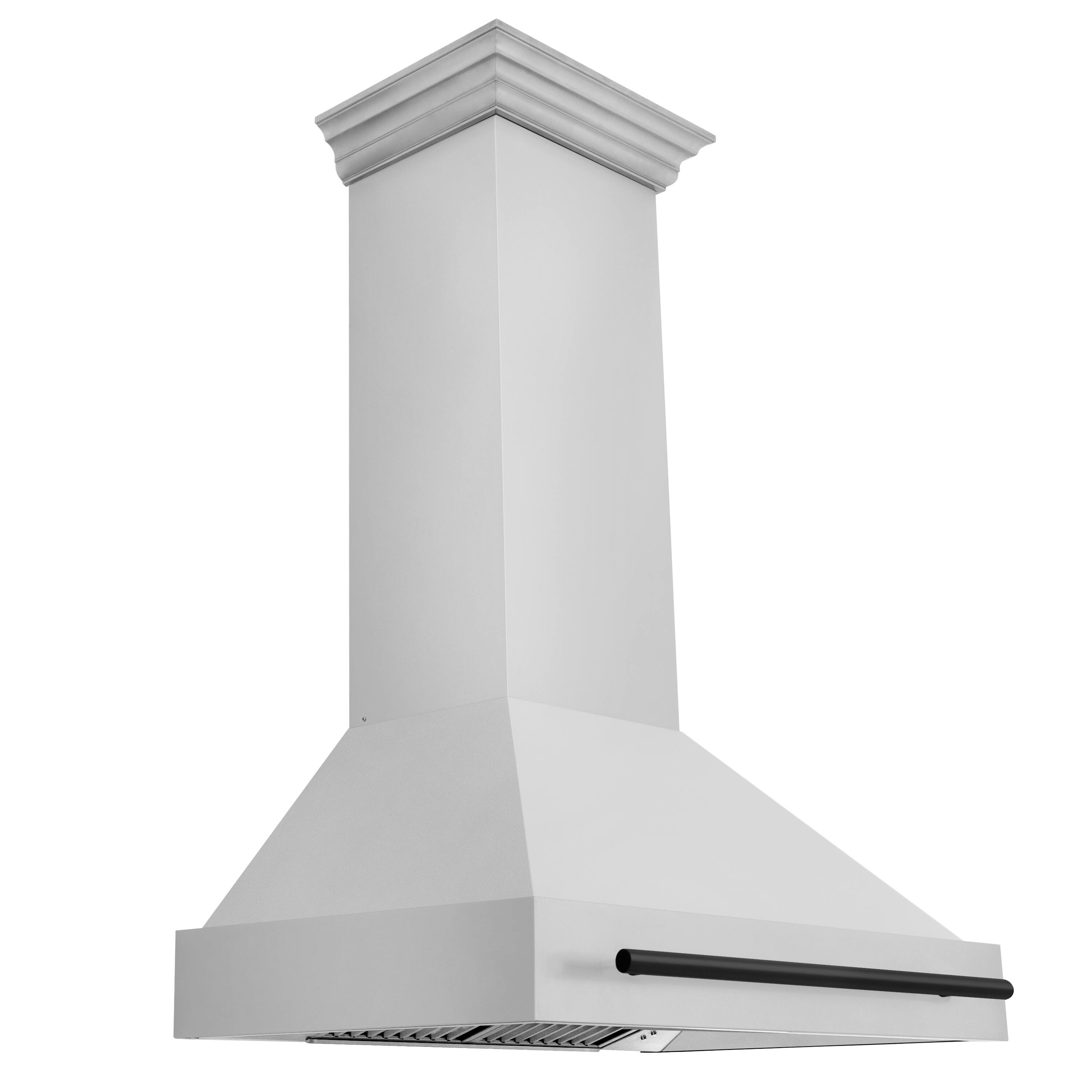 Left. ZLINE - ZLINE Autograph Edition 36 in. Stainless Steel Range Hood with Stainless Steel Shell and Matte Black Handle - Stainless Steel.