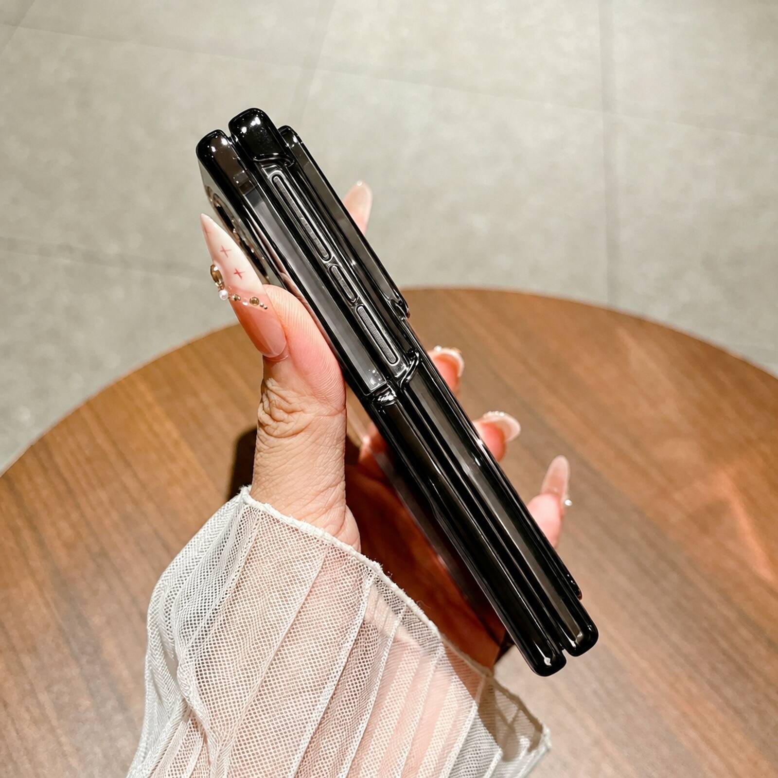 Back. Dteck - Plating Build in Tempered Glass Screen Cover for Samsung Galaxy Z Fold 8, Shockproof Kickstand Hard PC Clear Back Cover - Black.