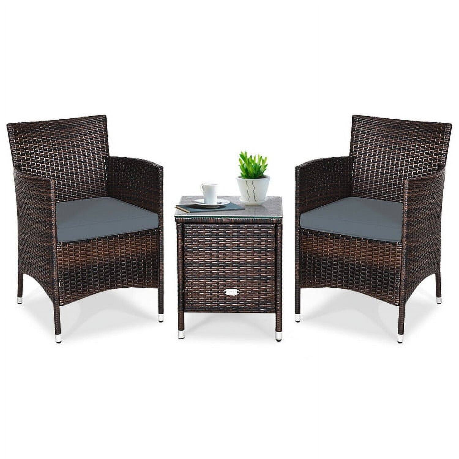 Angle. Pefilos - 3 Piece Rattan Wicker Sofa Set, Outdoor Rattan Chairs Wicker Conversation Set, Backyard Patio Furniture Set for Backyard - Gray.