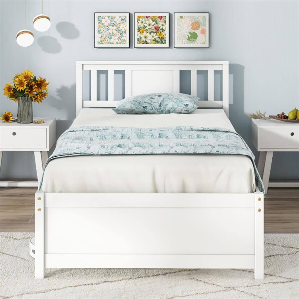 Alt View 4. Kadyn - Platform Bed Frame Bedroom Bed FrameWooden Platform Bed with Headboard and Wood Slat Support WhiteTwin Size - White-Twin.
