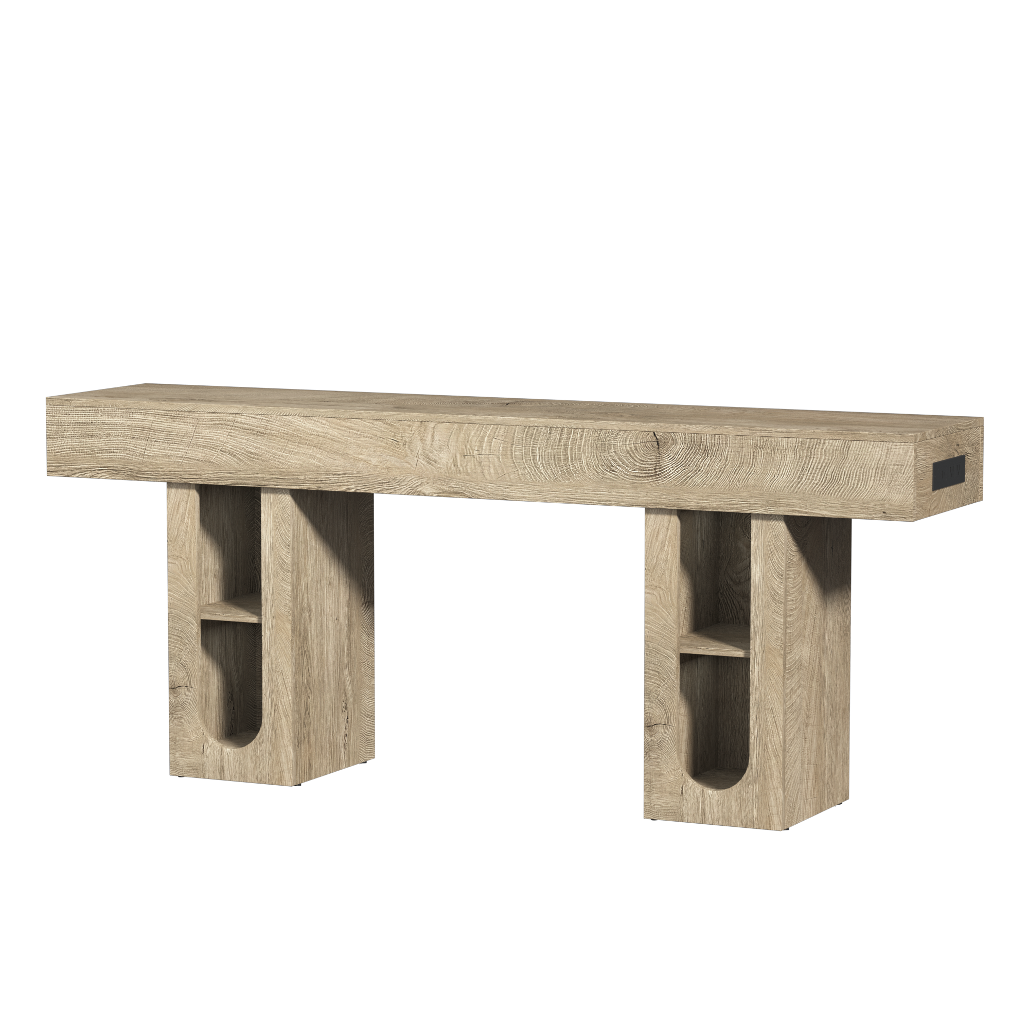 Back. Whisen - 71-Inch Long Console Table with Built-in Power Outlet and Adjustable Shelves-Natural - Natural.