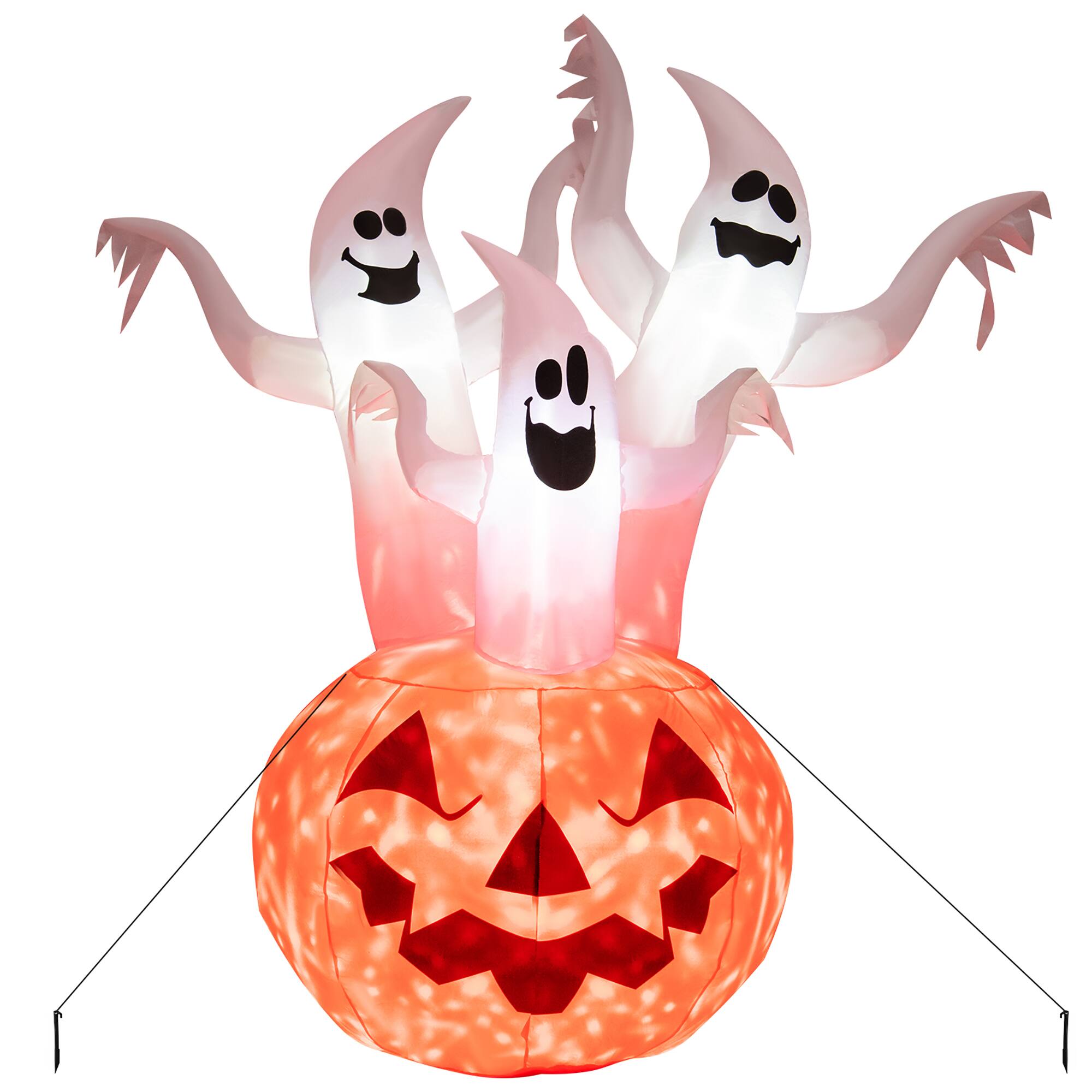 Alt View 19. Costway - 6 FT Inflatable Halloween Tree White Ghosts with Pumpkin Decor w/ Rotating Lamp - White/Pumpkin.