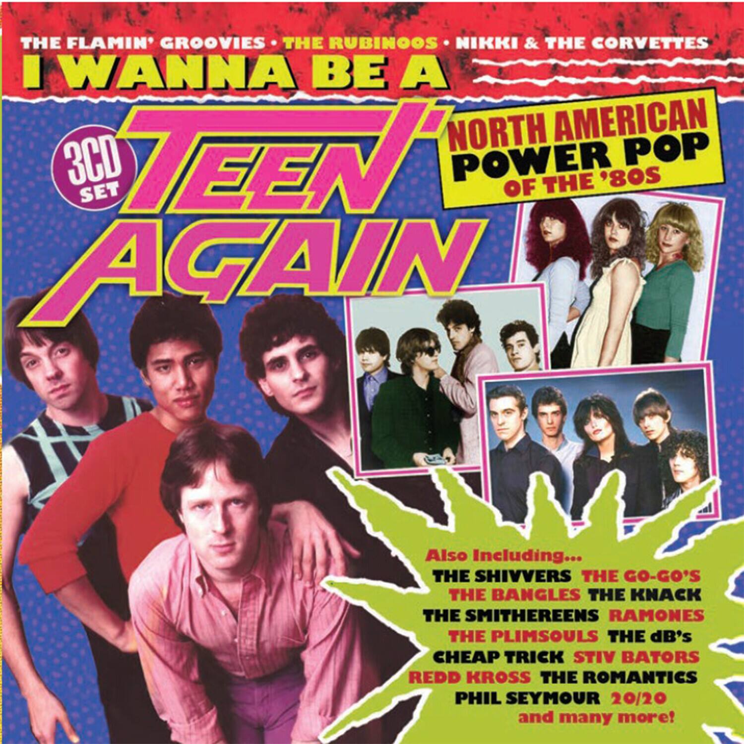 I Wanna Be a Teen Again  
North American Power Pop of the '80s  
3CD Set  

Also Including...  
The Shivvers  
The Go-Go's  
The Bangles  
The Knack  
The Smithereens  
The Ramones  
The Plimsouls  
The dB's  
Cheap Trick  
Stiv Bators  
Redd Kross  
The Romantics  
Phil Seymour 20/20  
and many more!  

The Flamin' Groovies  
The Rubinoos  
Nikki & The Corvettes