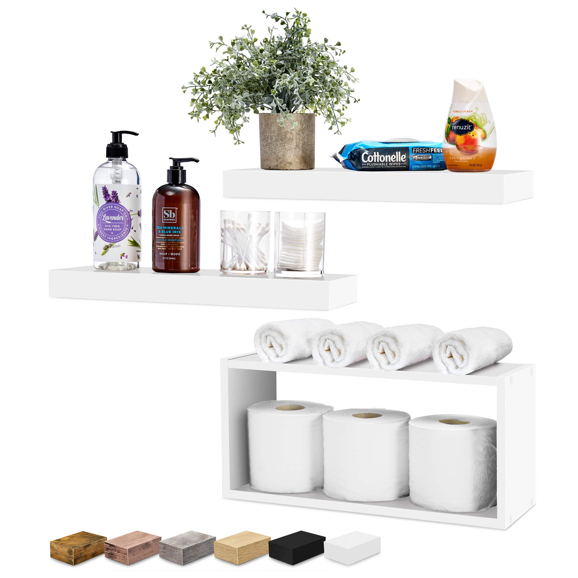 Sorbus - 2 Floating Shelves with Invisible Brackets & 1 Rectangular Box - Living Room, Bedroom, Bathroom, Home & Kitchen - White
