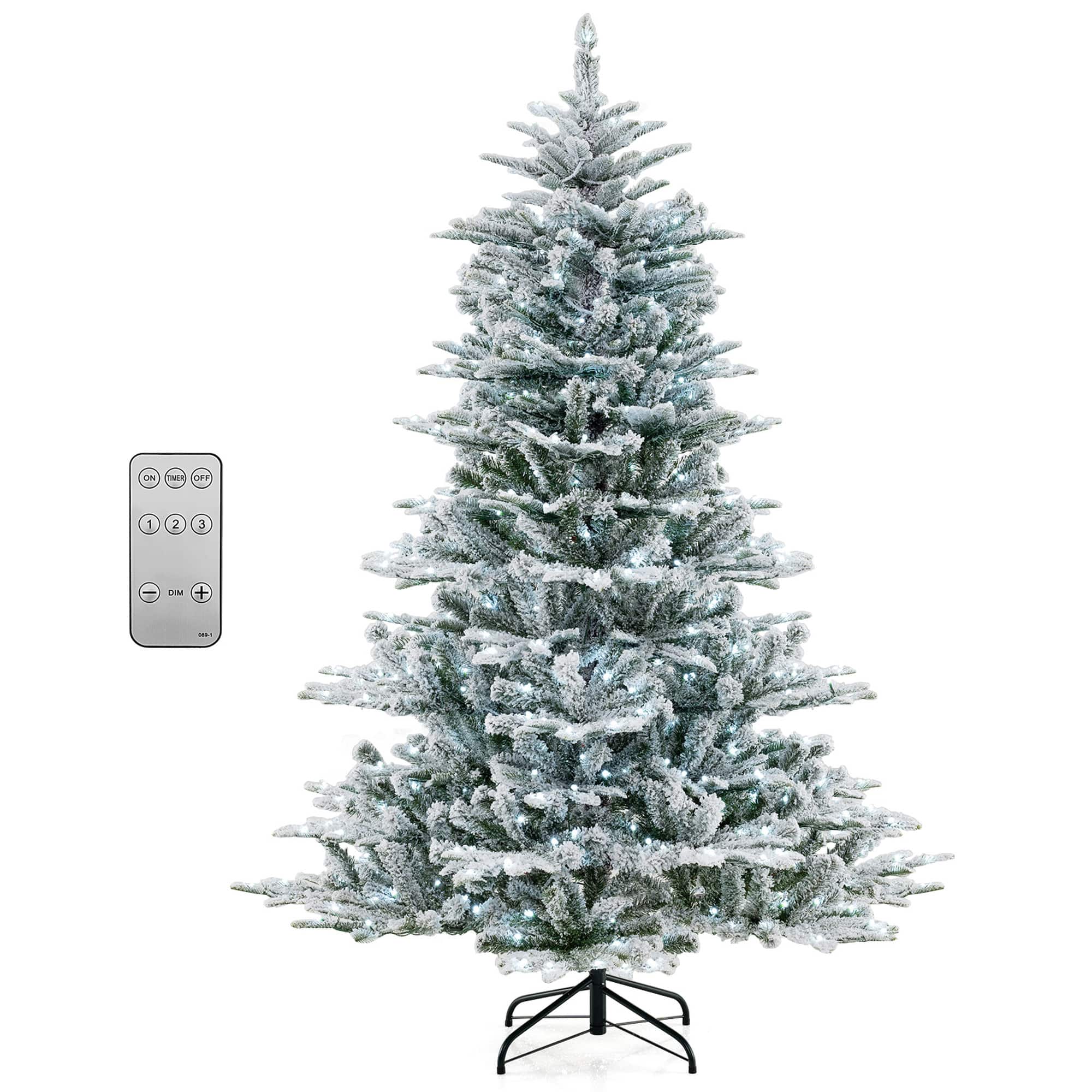Costway - 6 FT Snow Flocked Artificial Christmas Tree with 661 PVC & PE Tips 500 LED Lights - Green,White