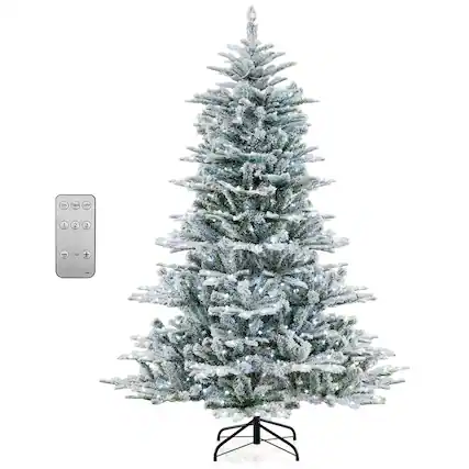 Front. Costway - Costway 6 FT Snow Flocked Artificial Christmas Tree with 661 PVC & PE Tips 500 LED Lights - Green,White.
