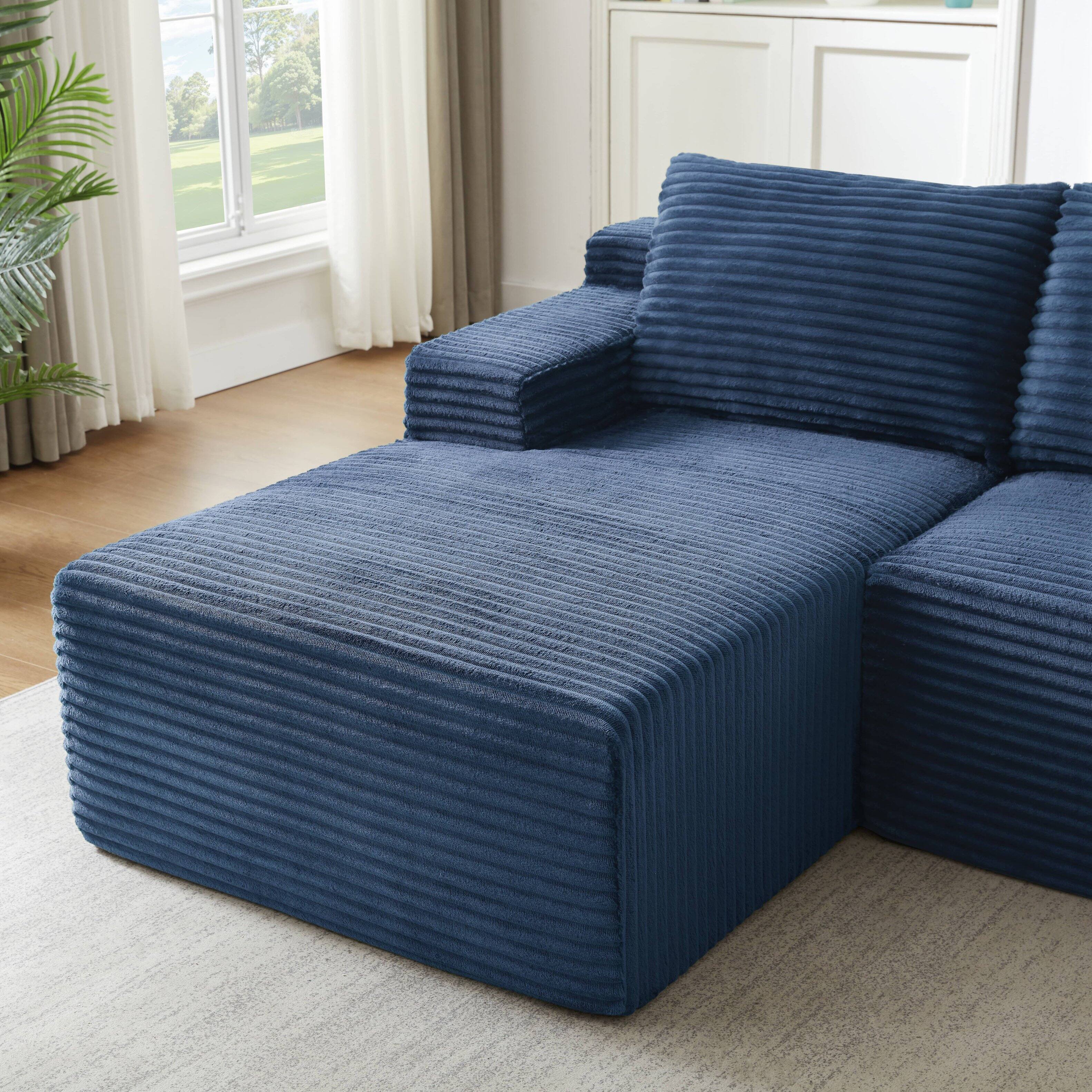 Alt View 6. Anysun - L-Shaped Modular Cloud Sectional Sofa with Deep Seat – No Assembly Required, Left Facing - Blue.