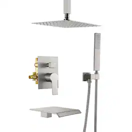 Boyel Living - 10-Inch Rain Shower System Brass SUS304 3-Function Valve Waterfall Spout cUPC - Brushed Nickel