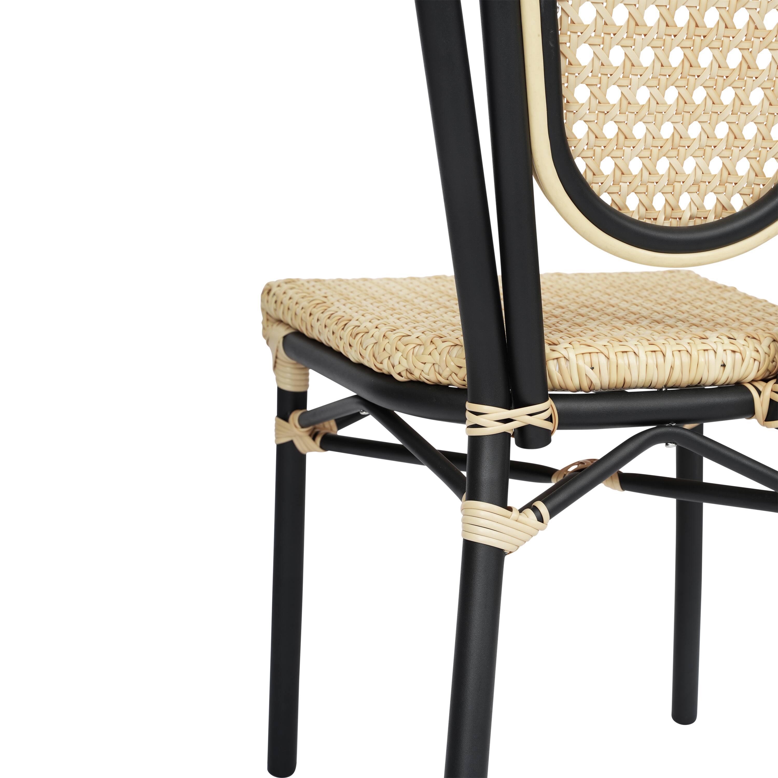 Alt View 10. Emma + Oliver - Reims Indoor/Outdoor Stacking Thonet Bistro Style Chair with PE Cane Rattan Seat and Finished Metal Frame - Natural/Black Frame.