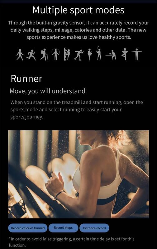 Multiple sport modes

Through the built-in gravity sensor, it can accurately record your daily walking steps, mileage, calories and other data. The new sports experience makes us love healthy sports.

Runner

Move, you will understand

When you stand on the treadmill and start running, open the sports mode and select running to easily start your sports journey.

Record calories burned  
Record steps  
Distance record

*In order to avoid false triggering, a certain time delay is set for this function.