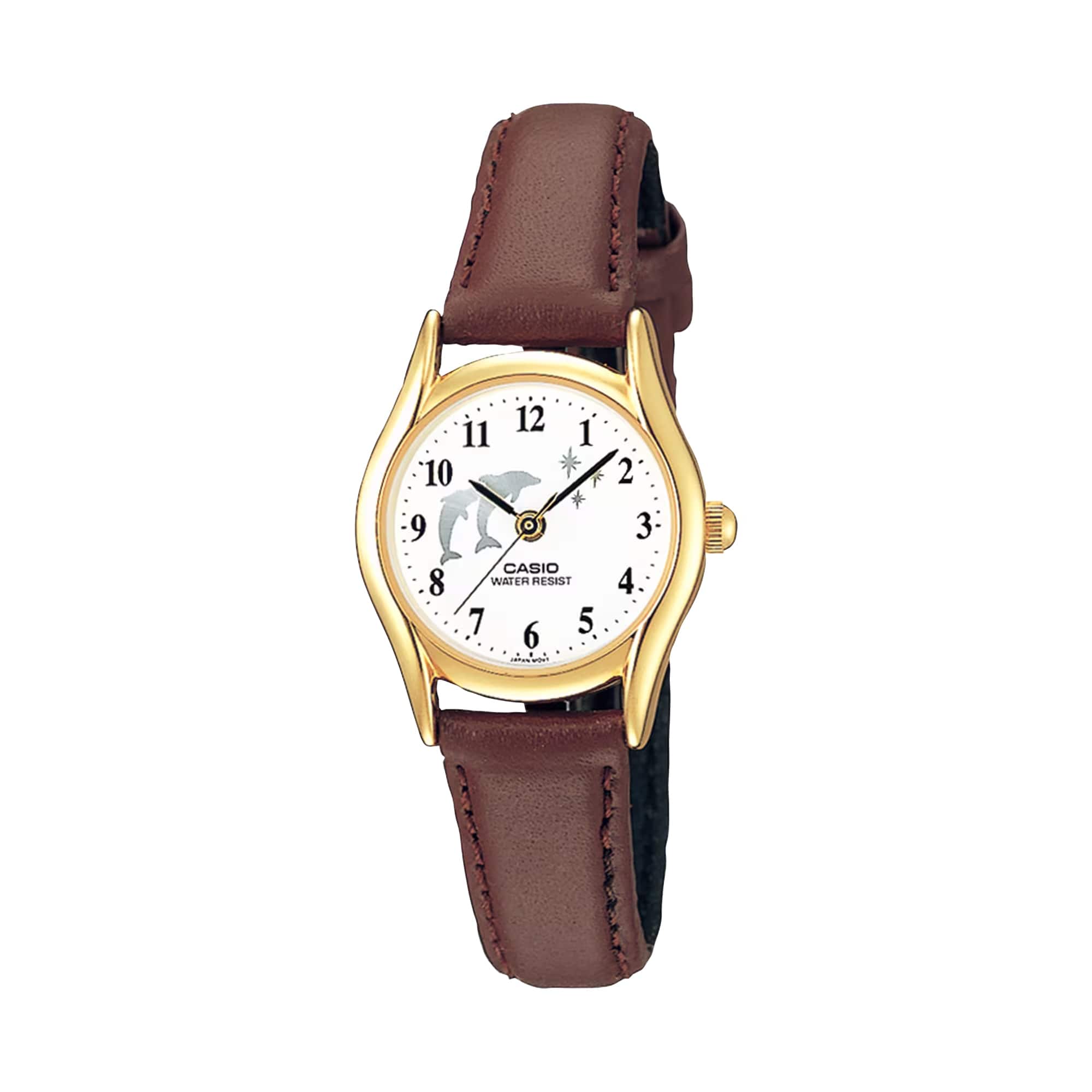 Casio - Women’s Gold Analog Watch with Leather Band - LTP-1094Q-7B9RDF - Brown