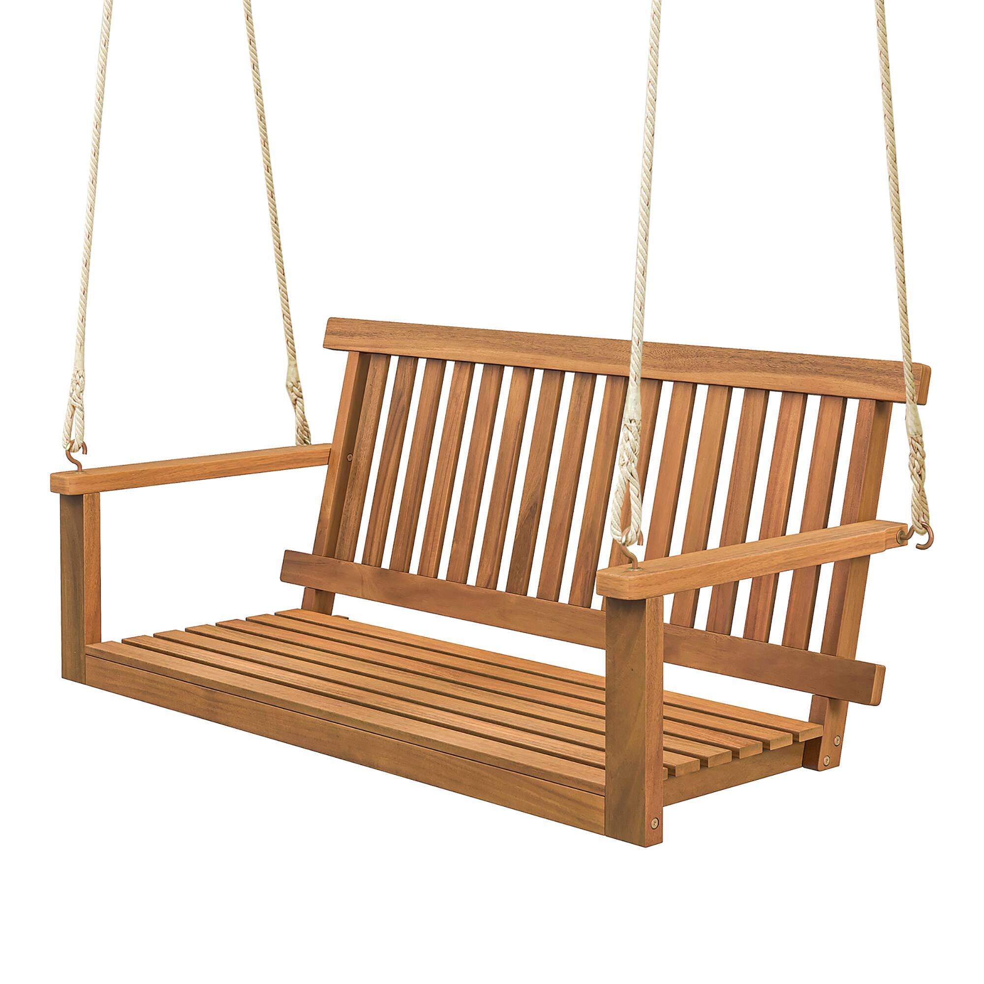 Alt View 1. Gymax - Gymax 2-Person Acacia Wood Outdoor Porch Swing Patio Hanging Bench Chair Natural - Natural.