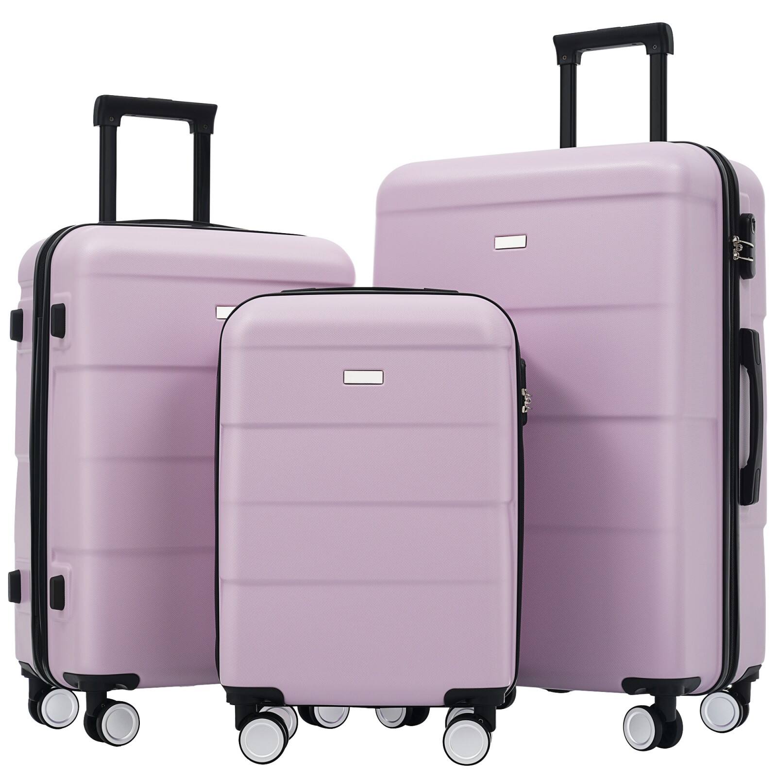Ecooso - Hardshell Luggage Sets 3 Piece Double Spinner Wheels Suitcase,Handle Password Lock, Lightweight 20"+24"+28" Luggages - Pink Purple