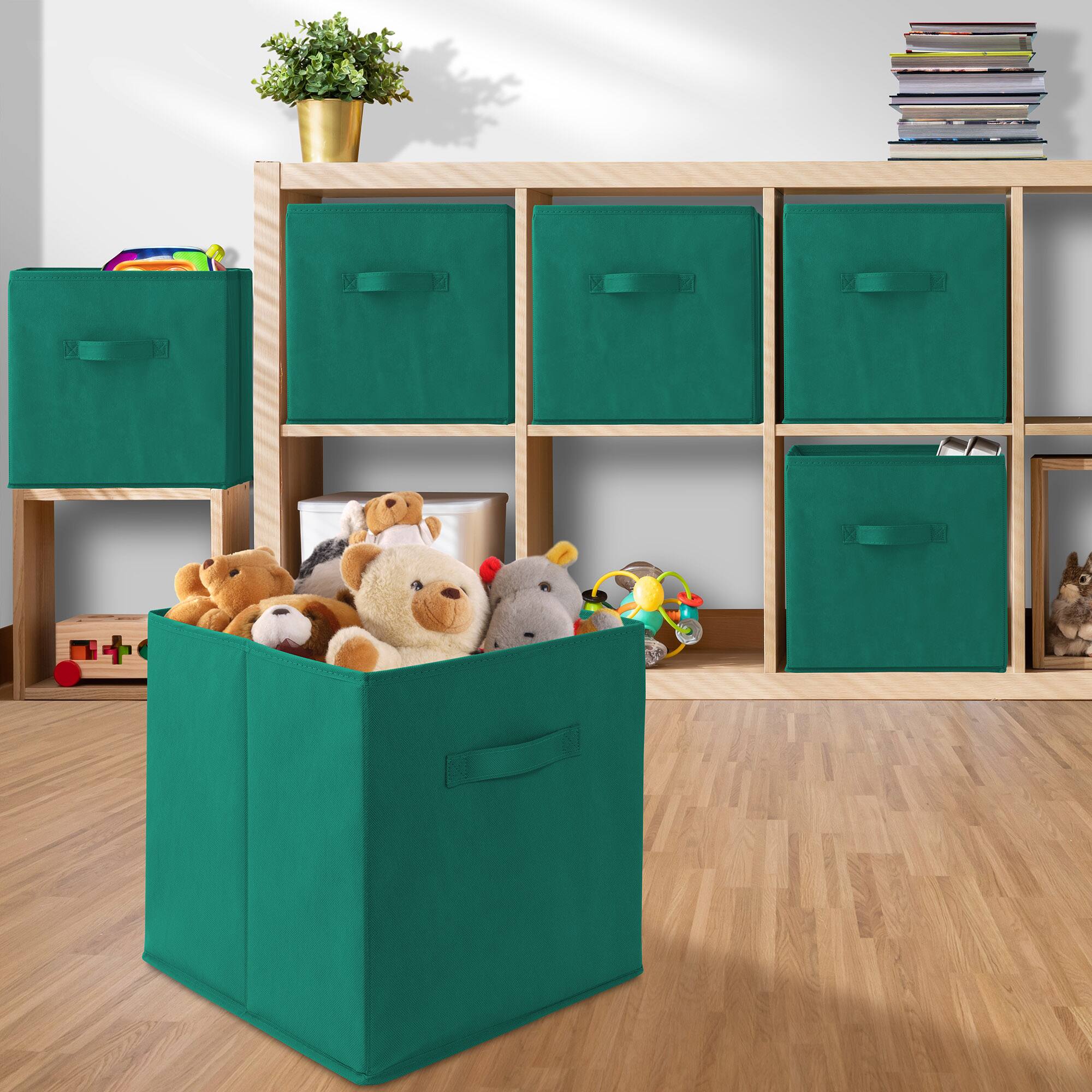 Alt View 4. Casafield - (Set of 6) Collapsible Fabric Cubes - Storage Bins - Teal.