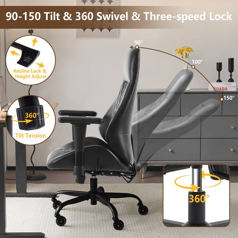 90-150 Tilt & 360 Swivel & Three-speed Lock  
90-100 Recline Lock & Height Adjust  
Tilt Tension