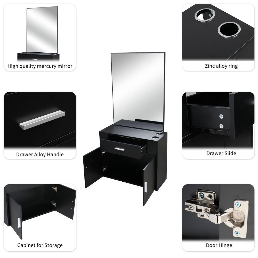 - High quality mercury mirror
- Zinc alloy ring
- Drawer Alloy Handle
- Drawer Slide
- Cabinet for Storage
- Door Hinge