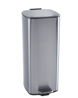Homhougo - 8 Gallon Kitchen Trash Can, Stainless Steel with Lid & Inner Bucket, Step-On Square Bin - Silver