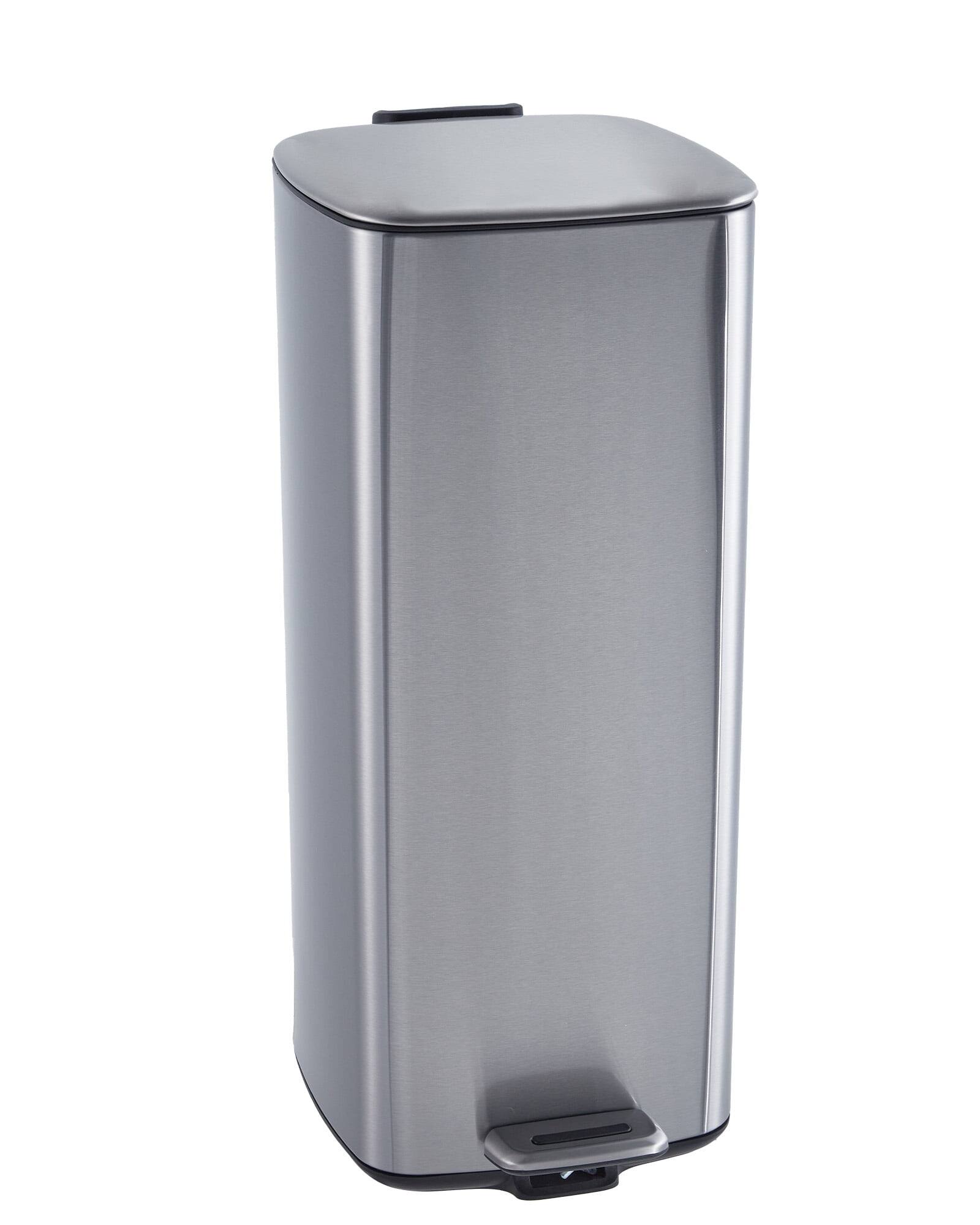 Front. Homhougo - 8 Gallon Kitchen Trash Can, Stainless Steel with Lid & Inner Bucket, Step-On Square Bin - Silver - Silver.